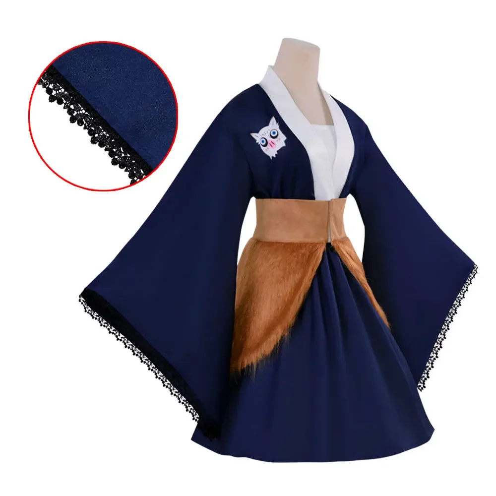 Anime Demon Slayer Role Hashibira Inosuke Cosplay Costume Adult Woman Maid Dress Kimono Kamado Nezuko/Tanjirou Halloween Outfit