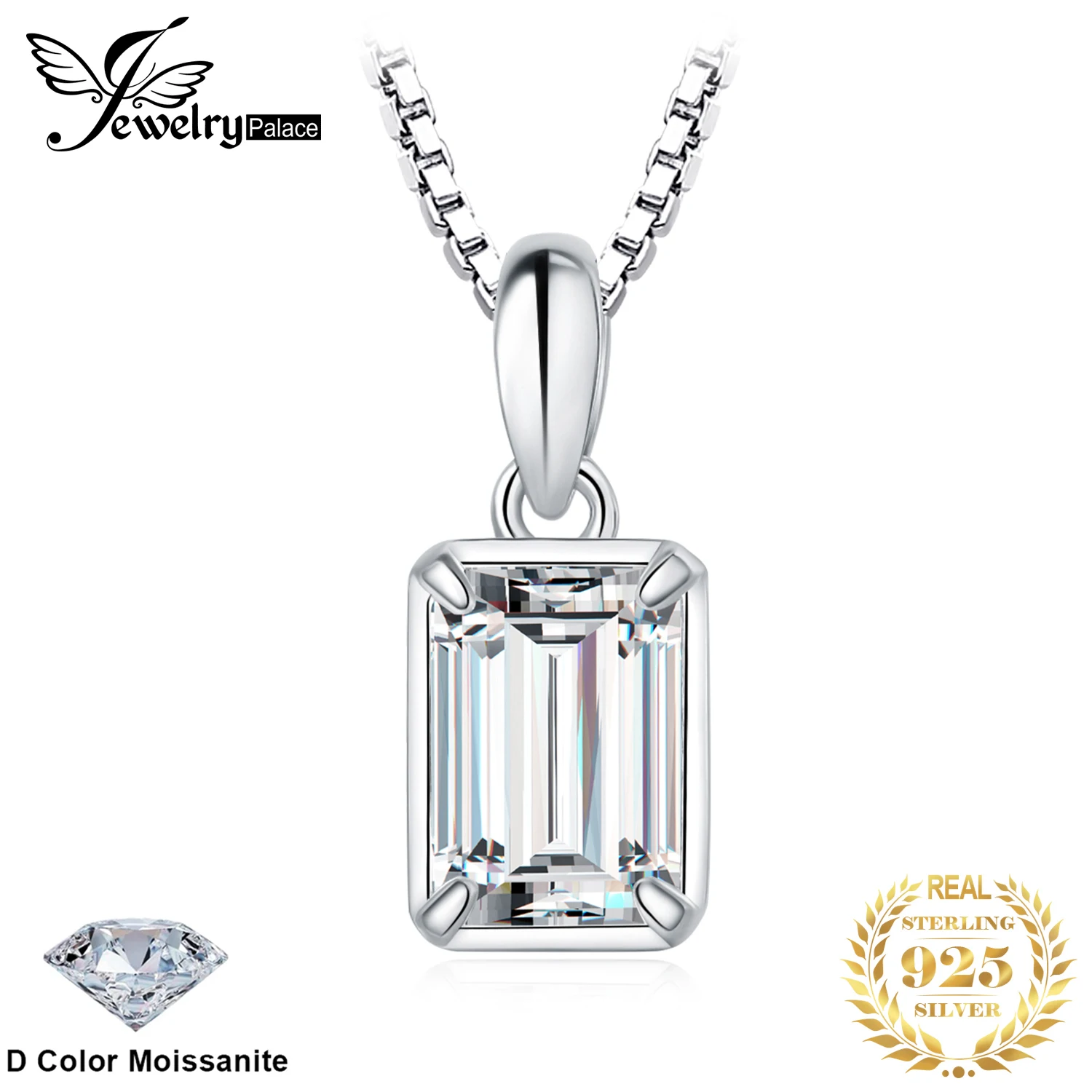 

JewelryPalace Moissanite D Color 1ct Emerald Cut 925 Sterling Silver Pendant Necklace for Woman No Chain Yellow Rose Gold Plated