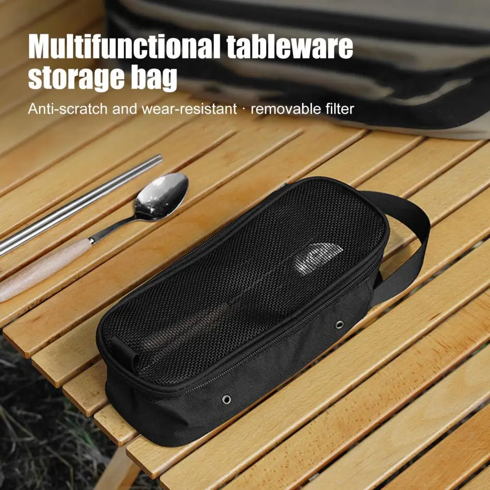 Scratch-resistant Cutlery Bag Outdoor Cutlery Storage Bag with Removable Drain Mesh Waterproof Portable Travel Organizer Camping
