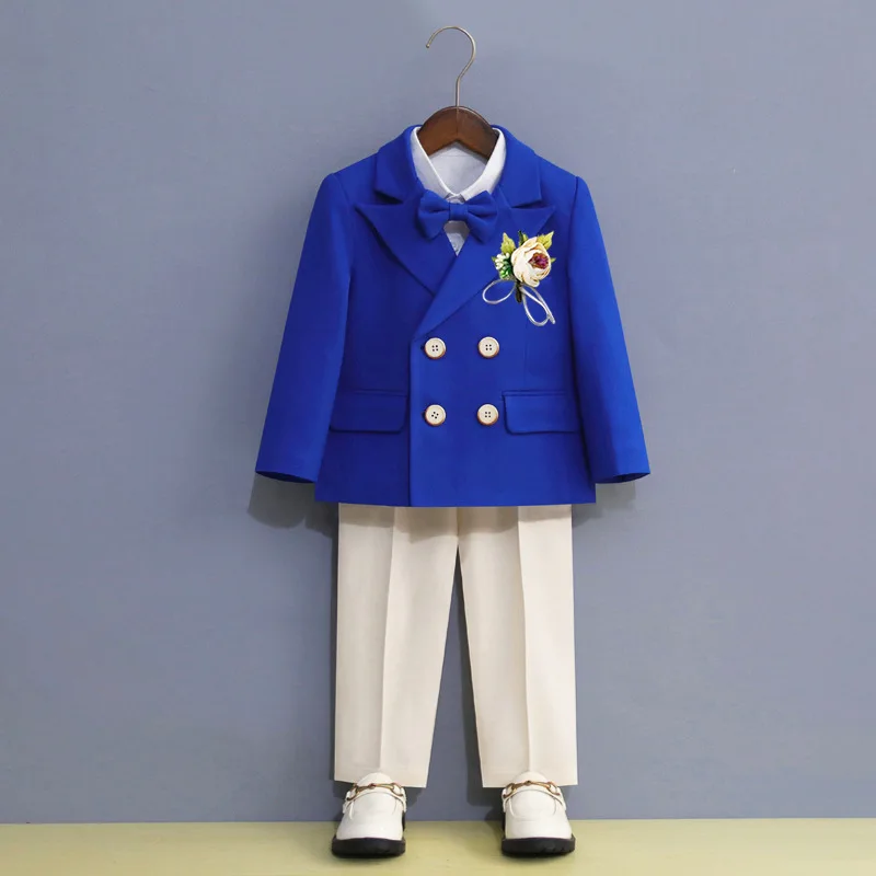 

Children's Formal Blue Suit Set Boys Wedding Baby's First Birthday Party Performance Costume Kids Blazer Pants Bowtie Outfit