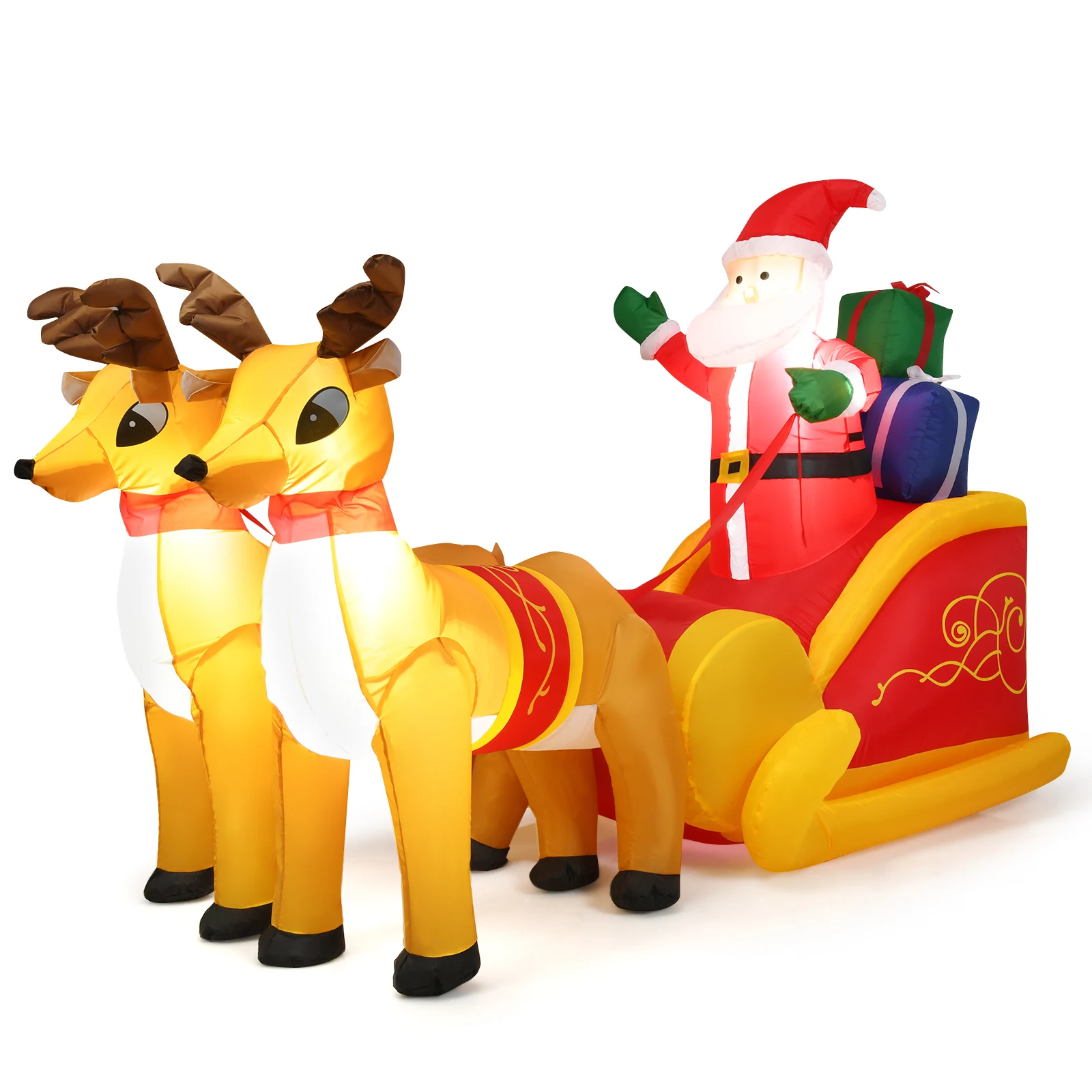 6 FT Inflatable Christmas Santa Reindeer Sled, Christmas Inflatable Santa on Sleigh with Reindeer