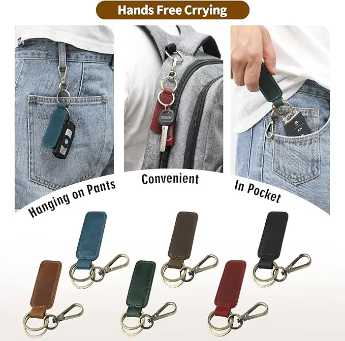 100% Genuine Leather Car Key Holder High Quality Housekeeper Men Crazy Horse Cowhide Vintage Key Chain Hook Ring Small Gift