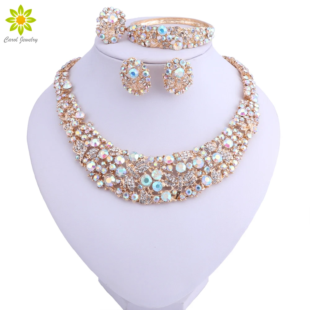 Nigerian Wedding African Beads Jewelry Sets AB Color Crystal Necklace Earrings Sets Jewelry Set Wedding Accessories Party