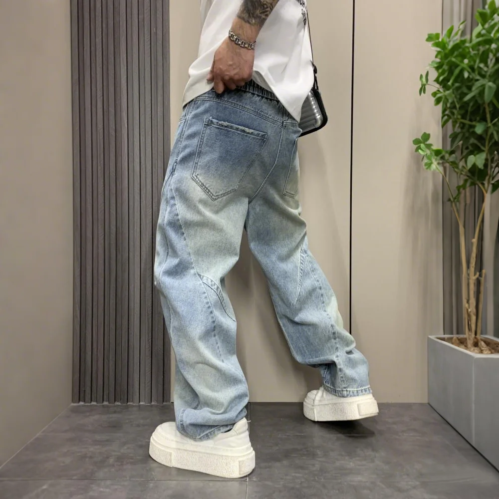 

Fashion 2026 Vintage Scimitar Jeans Men's Washed Fleece Wide Leg Pants Old High Street Sickle Banana Pants Men's Work Trousers