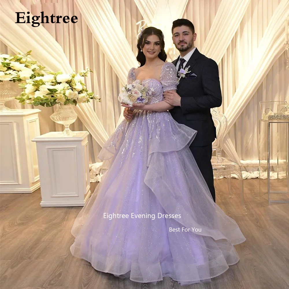 Eightree-Vestidos de Noche de princesa de Saprkle, mangas cortas abullonadas, tul brillante, vestido de fiesta de boda, 2023