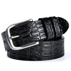 Fashion Solid Color Crocodile Pattern Cowhide Belts for Men Retro Luxury Trend Business Leather Belt Clothing Accessories Gift