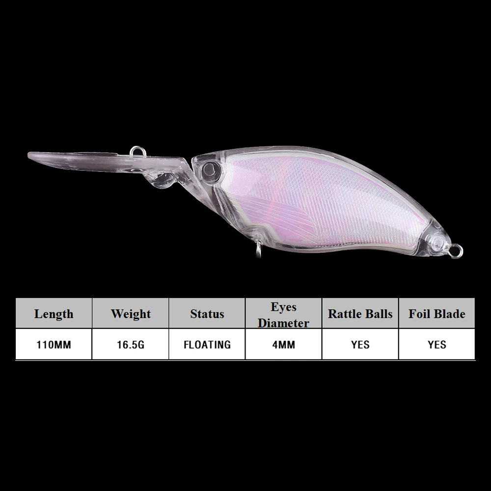 Chan’sHuang 20PCS Unpainted Blanks Bait 11cm 16.5g Medium Diver Holographic Inside Crankbait  Handmade Artificial Fishing Lures