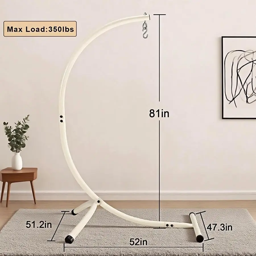 ハンモックチェアスタンドのみ、ハンギングスイングエッグチェアスタンドフレームホルダー、屋内外用ヘビーデューティースチールCスタンド、最大耐荷重350