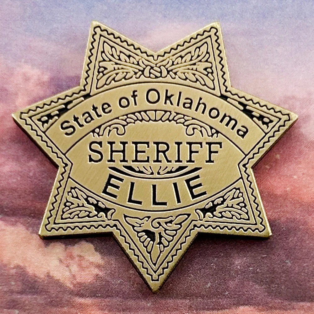 شريف شارة دولة أوكلاهوما إيلي سبع وأشار ستار التلبيب دبوس خمر كاوبوي بروش معدني ظهره القبعات الجينز الزخرفية