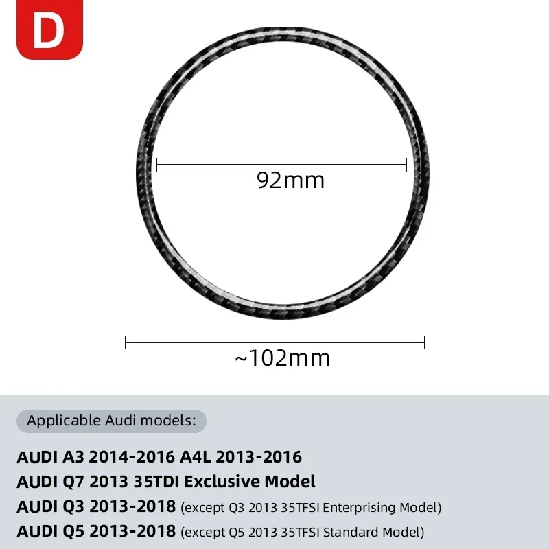 Volante dell'auto Trim Copertura Adesivo In Fibra di Carbonio Per Audi A1 A3 A4 A5 A6 A7A8 Q3 Q5 Q7 SQ5 S1 S3 S4 S5 S6 S7 S8 RS3 RS5 RS6