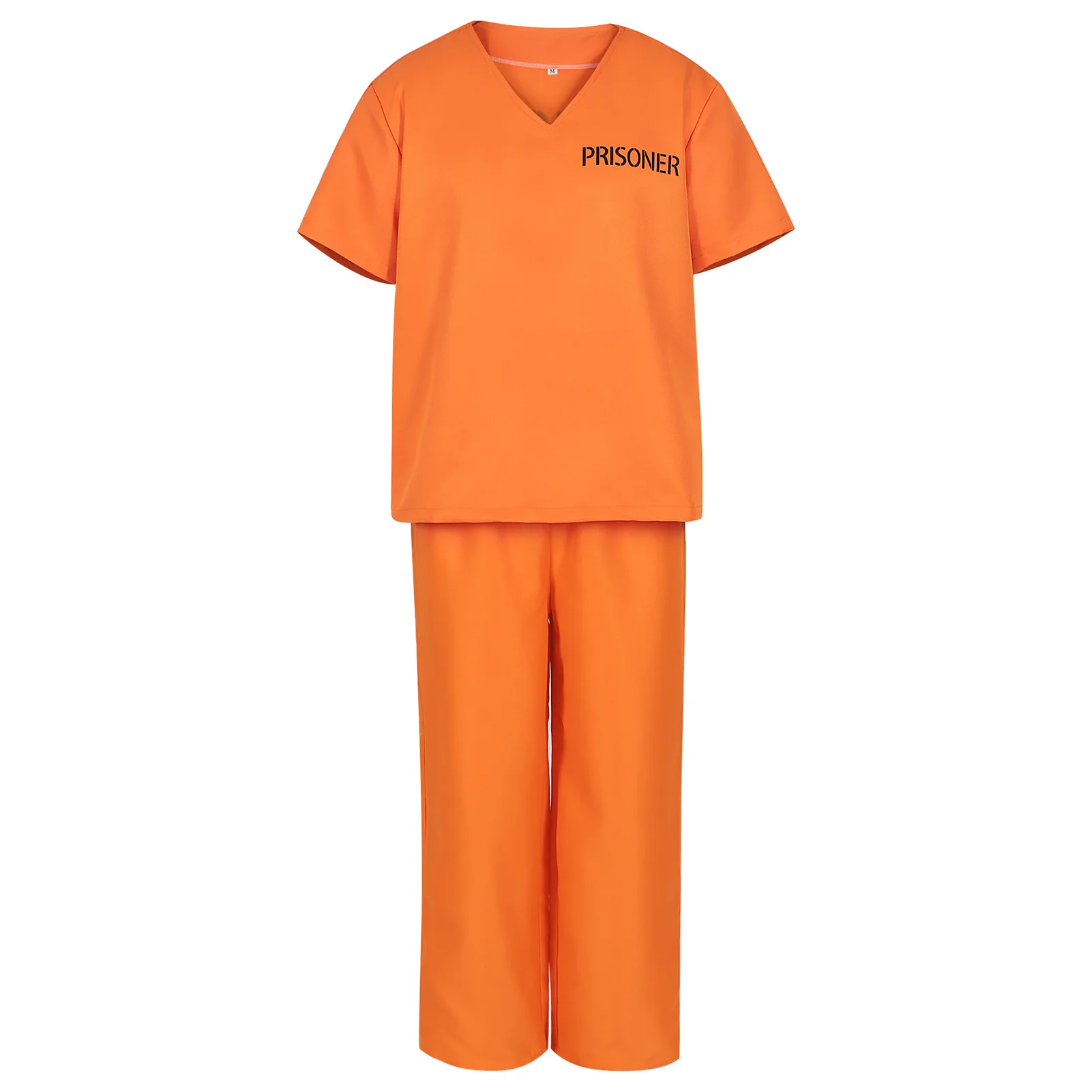 Halloween Pretend Party Adult Men Women Orange Shirt Pants Prisoner Costume
