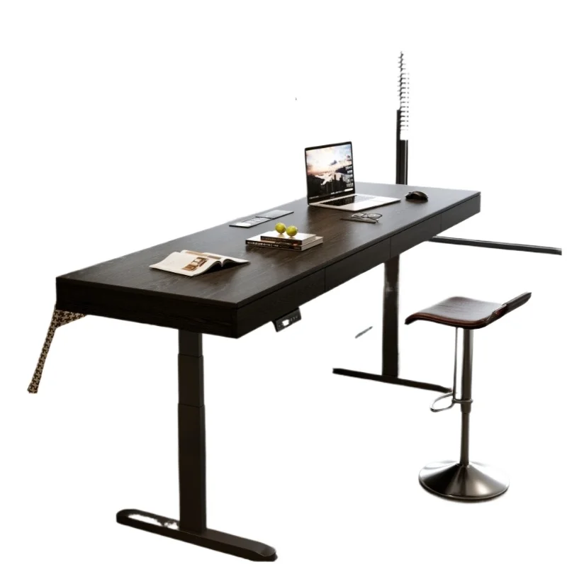 

Simple black solid wood double des k with drawers horizontal hall large board tab le household computer ta ble