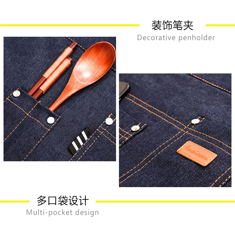 Half-length denim apron custom printed LOGO cafe milk tea shop flower shop restaurant men and women work clothes