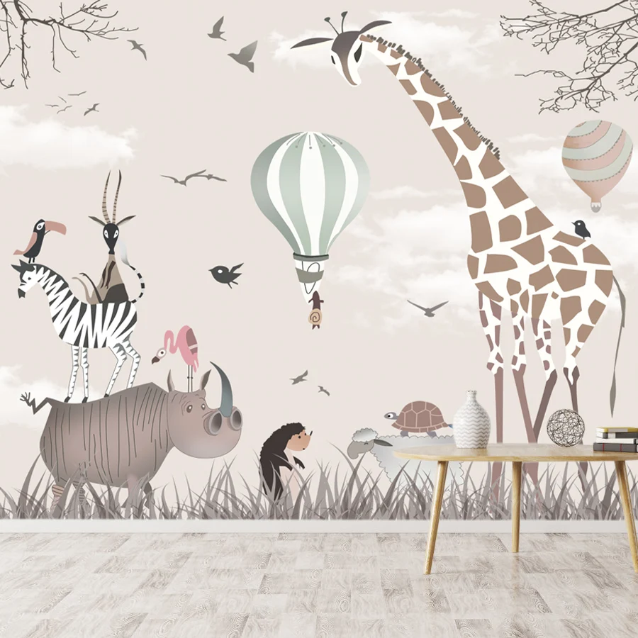 

Self Adhesive Optional Wallpaper for Bedroom Decoration Contact Wall Papers Home Decor Safari Animal Cartoon Kids Mural Prints