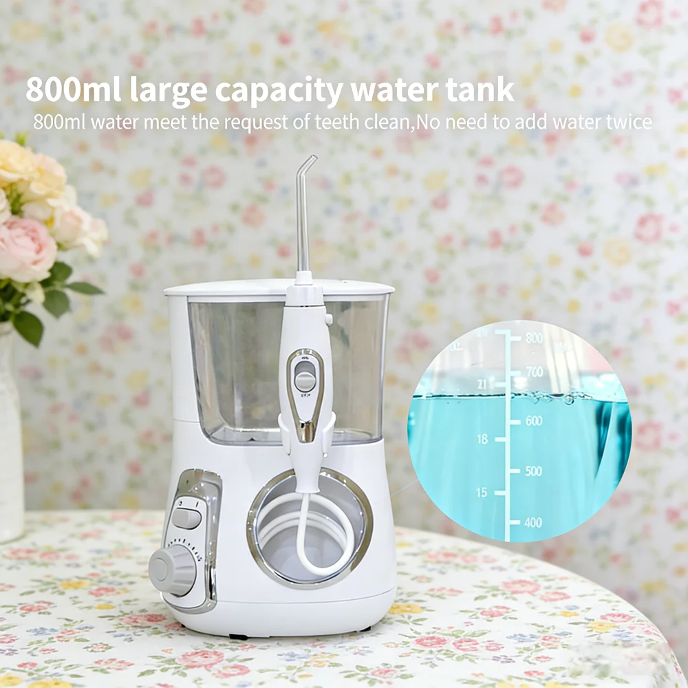 

800ML Electric Water Flosser for Home Use 10 Modes 5 Jet Nozzles Desktop Dental Irrigator Teeth Cleaner Stop Bad Breath