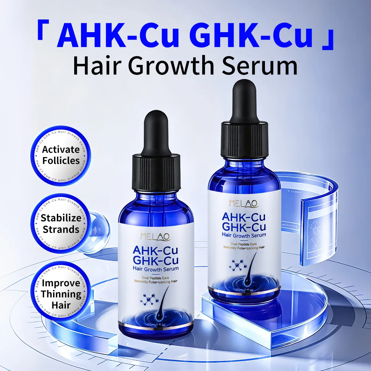 30ml Copper Dual Peptide Hair Growth Serum, 1% GHK-Cu 1% AHK-Cu Anti Hair Loss Scalp Care Treatment for Men Women Daily Use