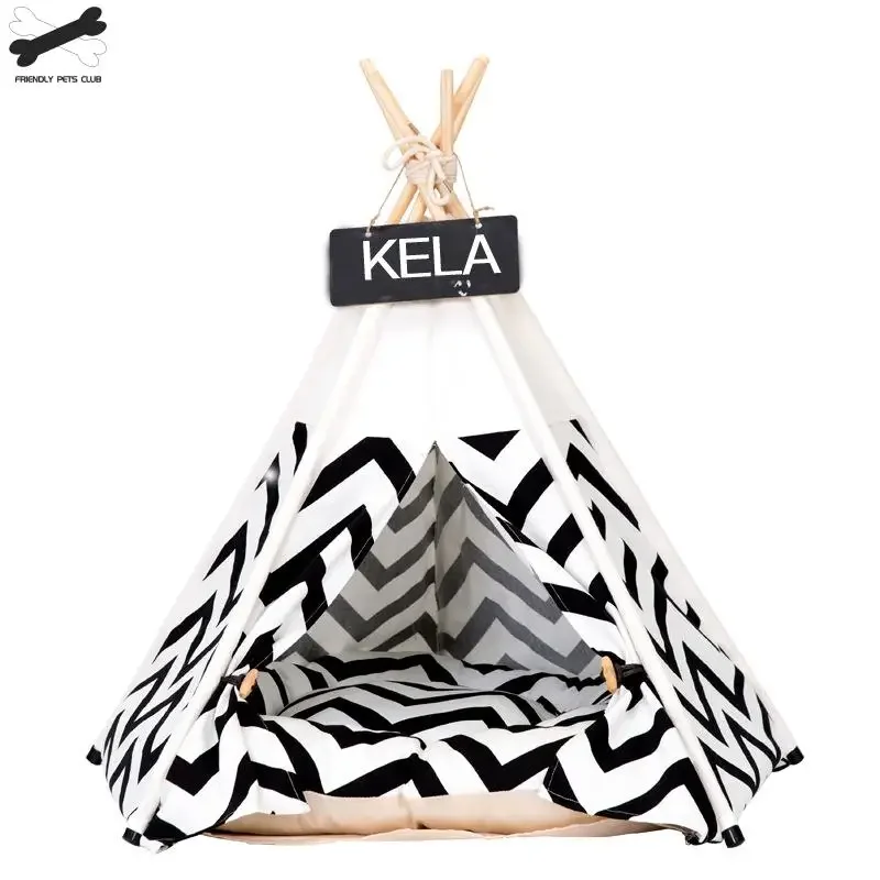 Pet Tent House Cat Bed Portable Teepee with Thick Cushion 6 Colors Available for Puppy Dog Excursion Outdoor Indoor view 2