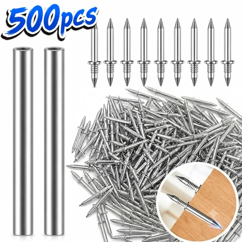 50-500Pcs Double Head Skirting Seamless Nails Thread Invisible Screw Baseboard No Trace Fastener with Installation Sleeve Tools