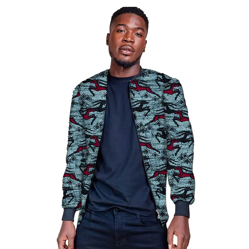 Męska kurtka baseballowa z oryginalnym nadrukiem, stójką, krótkim zamkiem błyskawicznym, dopasowany krój, afrykańska moda męska, odzież imprezowa.