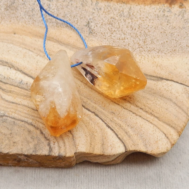 Fashion Handmade Jewelry Semiprecious Stone Natural Citrine Earring Beads Accessories For Women 22x11mm 7g