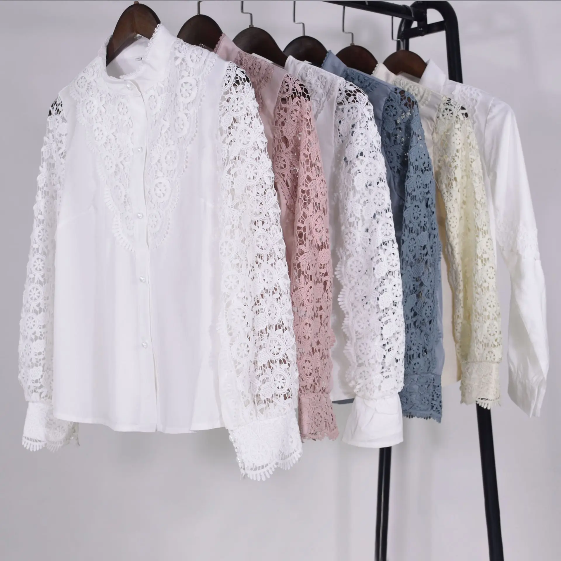 

Exquisite Blouse DeepVNeck Hollow FloralLace Blouse Transparent Embroidered Sleeve Blouse Lightweight Casual Fashionable Top