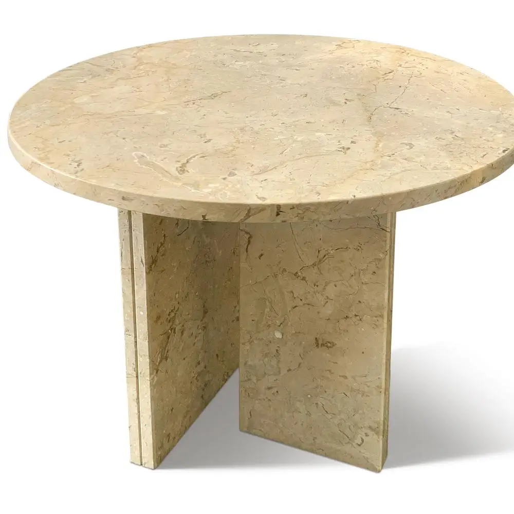Mesa de centro de mármore natural dourado amarelo bege pequena sala de estar mesa de pedra com detalhes Ø17,7 x 15,8 polegadas mármore polido genuíno