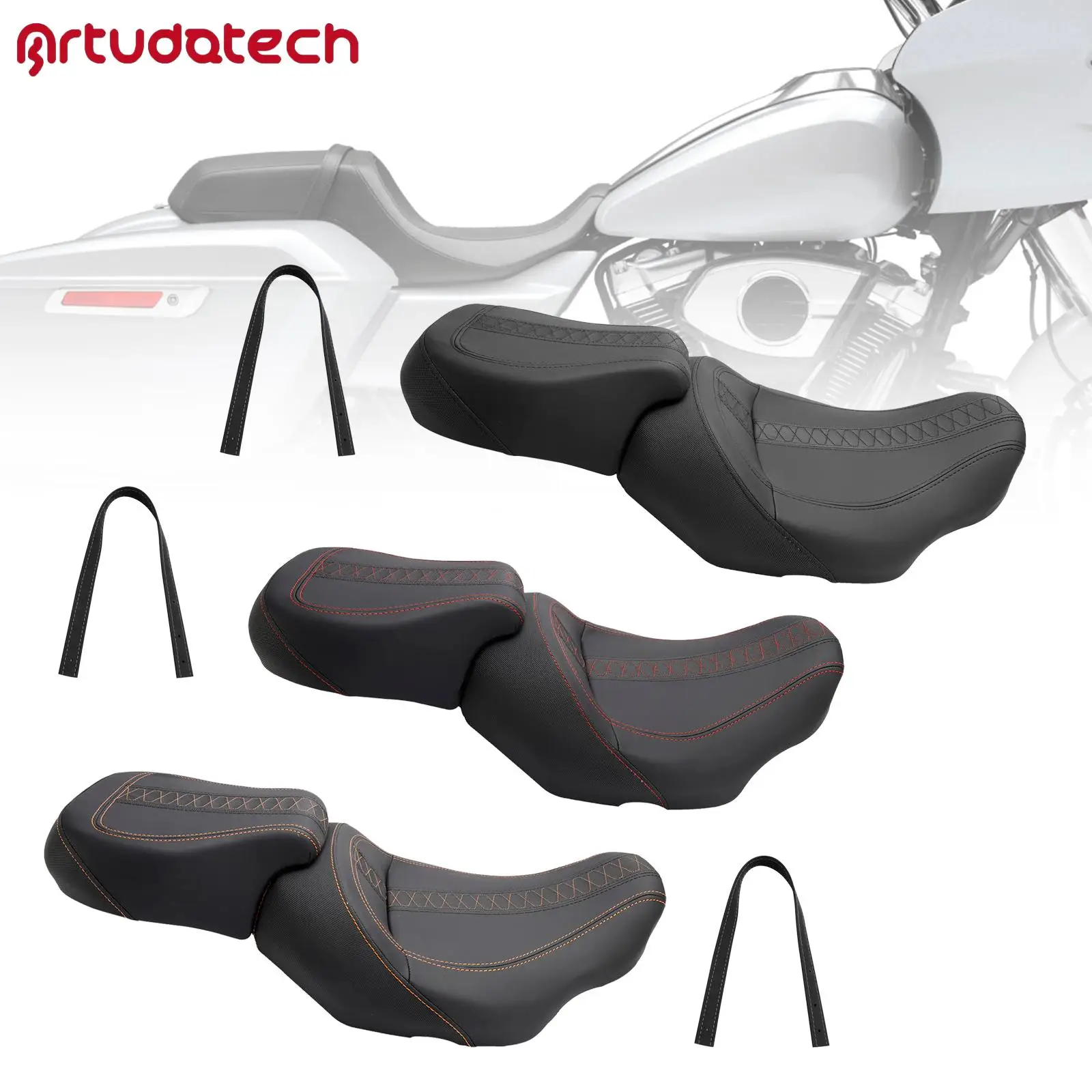 

Rider Passenger Seat Front Rear Cushion Fit for Touring Cvo Glide 2023-2024 Black Red Orange