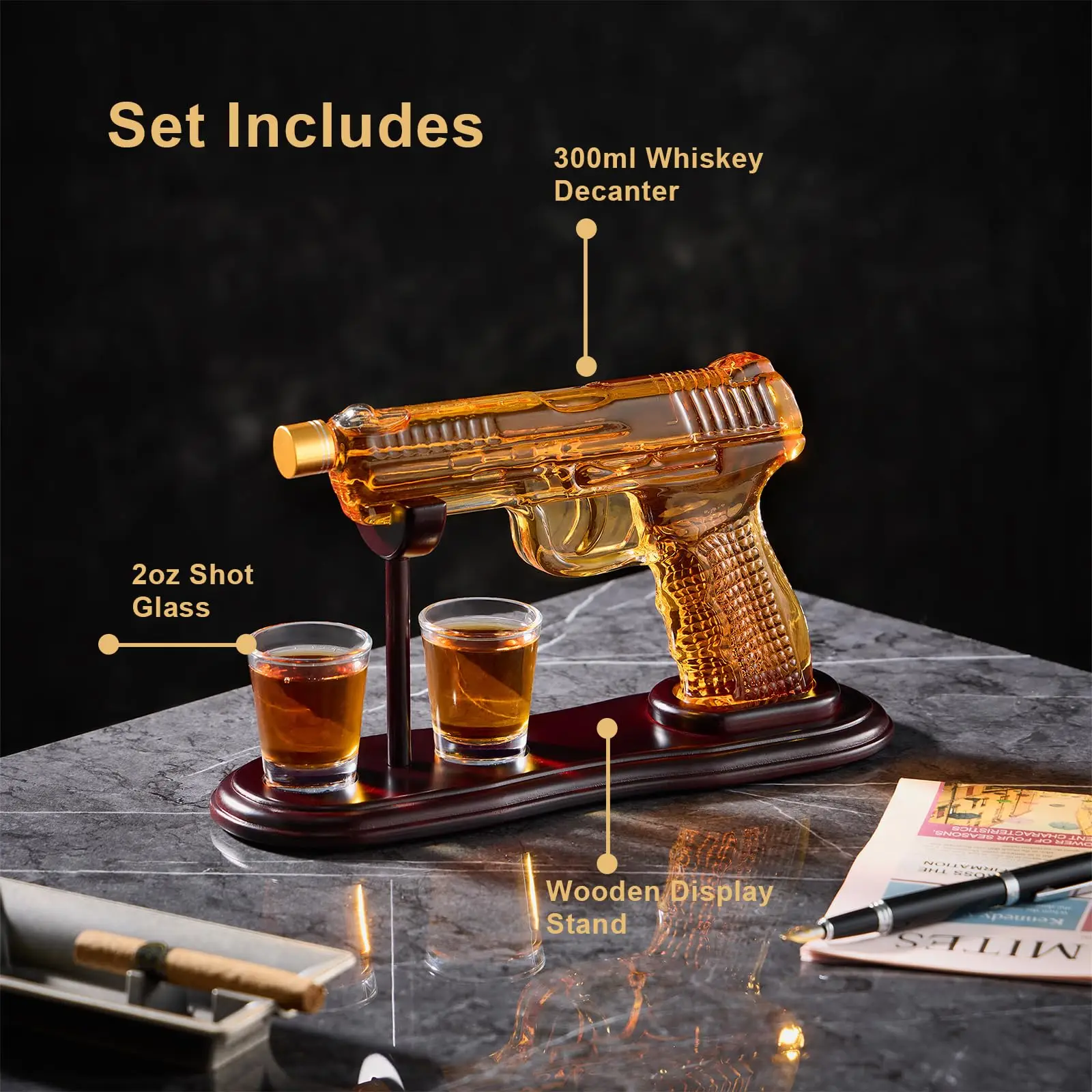 

Birthday Gifts for Men Dad Whiskey Gun Decanter Set with Shot Glasses Stocking Stuffers Military Presents dispenser Bar Drinking