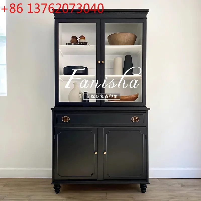 French wine cabinet, living room high cabinet, American light luxury high-end sense, black against the wall,