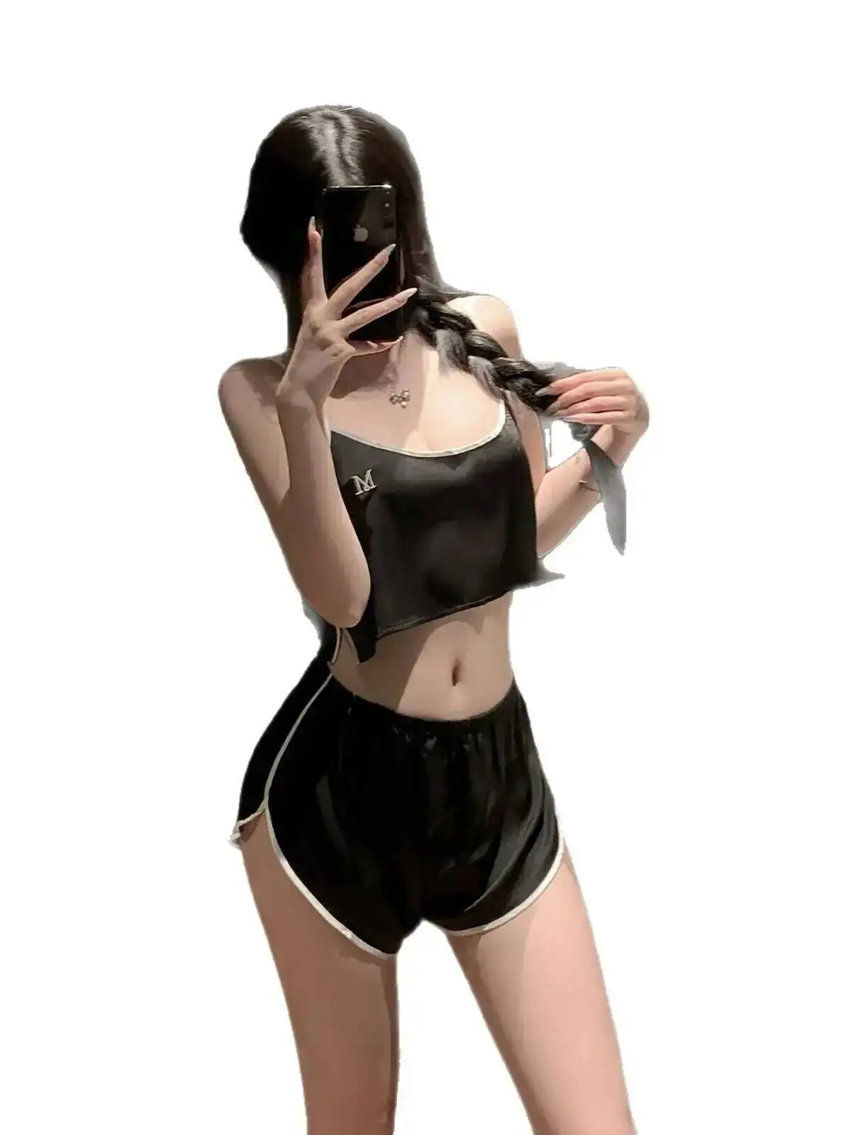 Sexy Bellyband Pajamas Women's Summer Ice Silk Thin Pure Desire Sling Two-piece Set Hot Sexy Women Shorts Set Z3MO