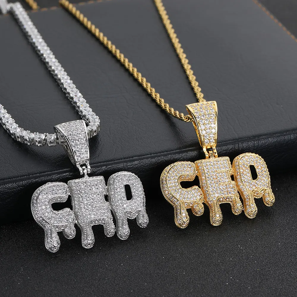 

Hip Hop Rapper Rock Brass Zircon Stitching Letter Custom Name Pendant Necklace Fashion Jewerly