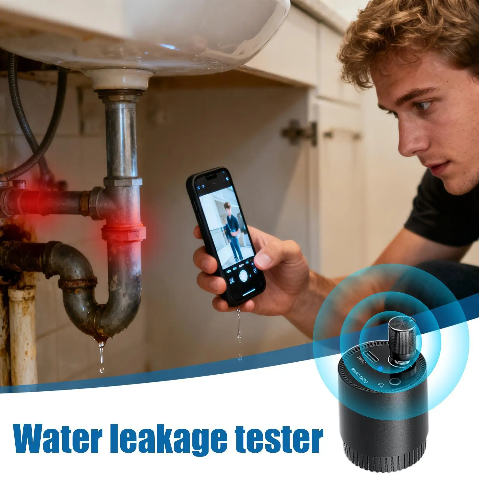 Water Sensor High Strength Drip Monitor Water Leak Detection Device For Home Bedroom Basement Kitchen Laundry Apartment