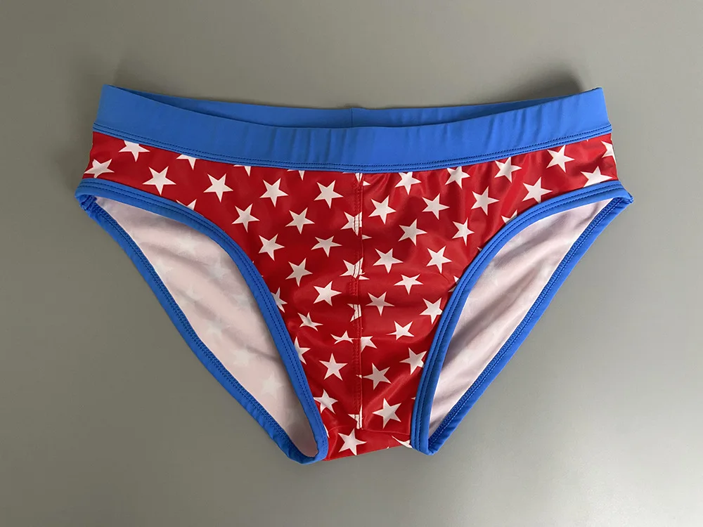 

2025 мужские треугольные плавки, узкие плавки, модный молодежный купальник со звездой, горячий источник 10006