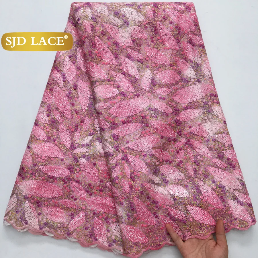 

SJD LACE African Flocking Mesh French Net Lace Fabric 2025 New Nigerian Sequins French Net Lace for Women Wedding Dress Sew 4227