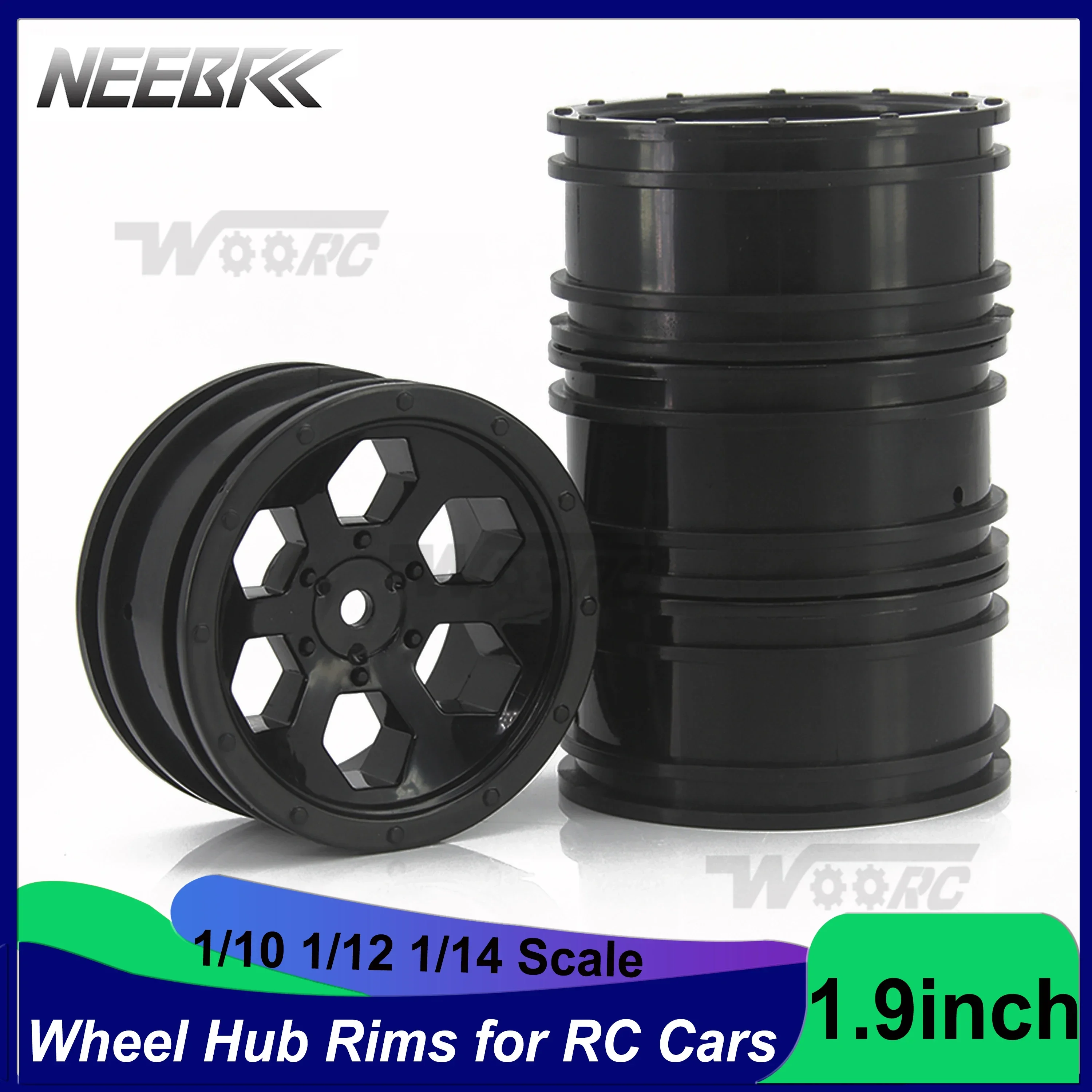 

4PCS NEEBRC 1.9inch Hard Plastic 12mm Hex Wheel Rims Hub for 1/10 1/12 1/14 RC Car on Road Off-road Wltoys WPL Tamiya Tyres Tire