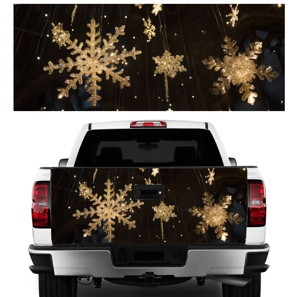 

Gold Christmas Snowflakes Print Car Tail Trunk Protect Vinly Decal Auto Accessories Hood Decoration Sticker for Off-road Pickup