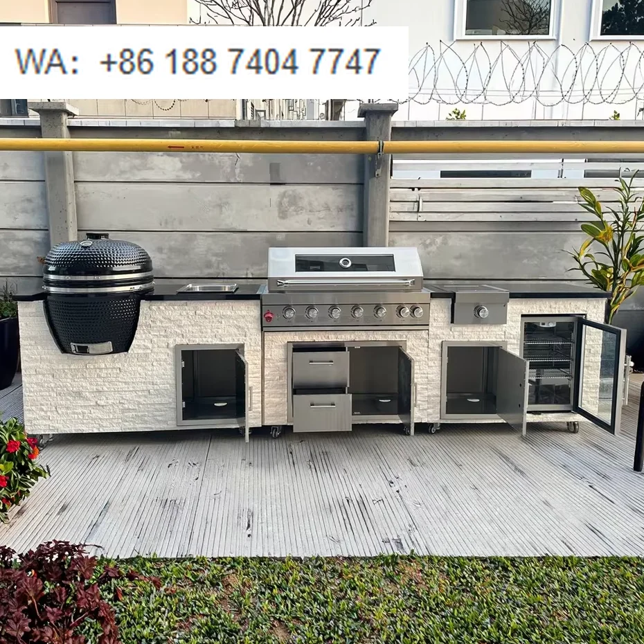 

Sleek 43 Inch 7-Burner Stainless Steel Gas Grill Modern Premium Outdoor BBQ Island Bar Counter for Family Gatherings