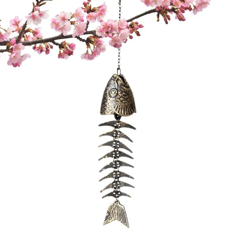 Fish Bone Wind Chime Retro Fish Skeleton Windchime Cast Iron Temple Wind Bell Christmas Gift Garden Decoration home decor