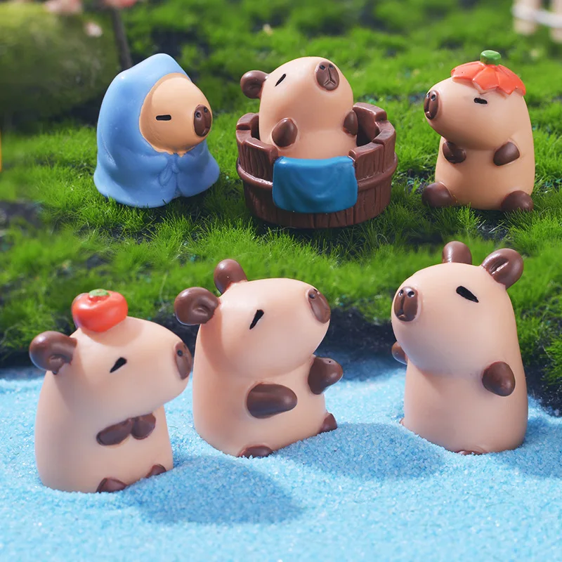 Figurines Capybara pour enfants, mini figurines, simulation d'animaux, beurre, cadeau d'anniversaire et de Noël, 7 pièces par ensemble