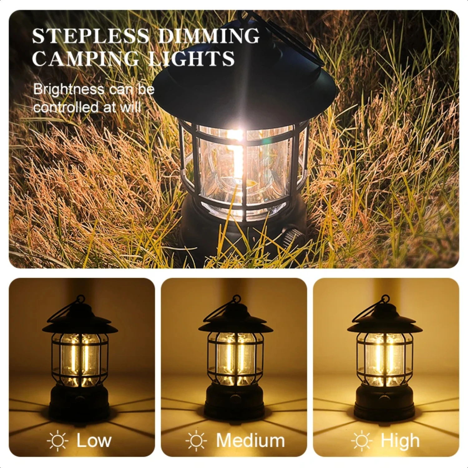 Retro Portable Camping Lantern 6000mAh Outdoor Kerosene Vintage Camp Lamp  Modes Tent Light  Hiking Climbing Yard