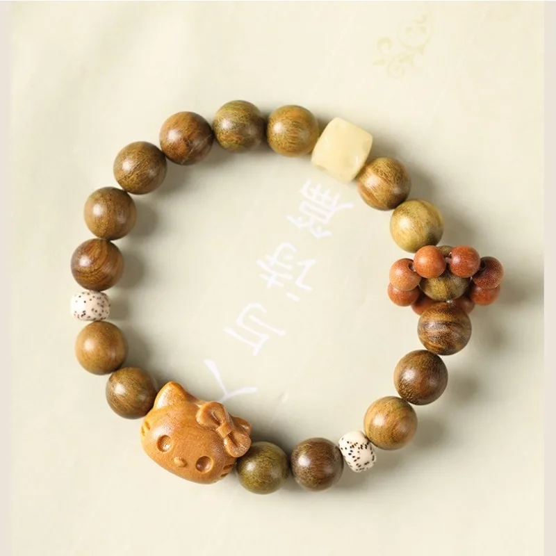 Sanrio Hello Kitty Wooden Bracelet Anime Figure Cartoon Wristband Q Figural Anime Merchandise Decoration Children Birthday Gifts