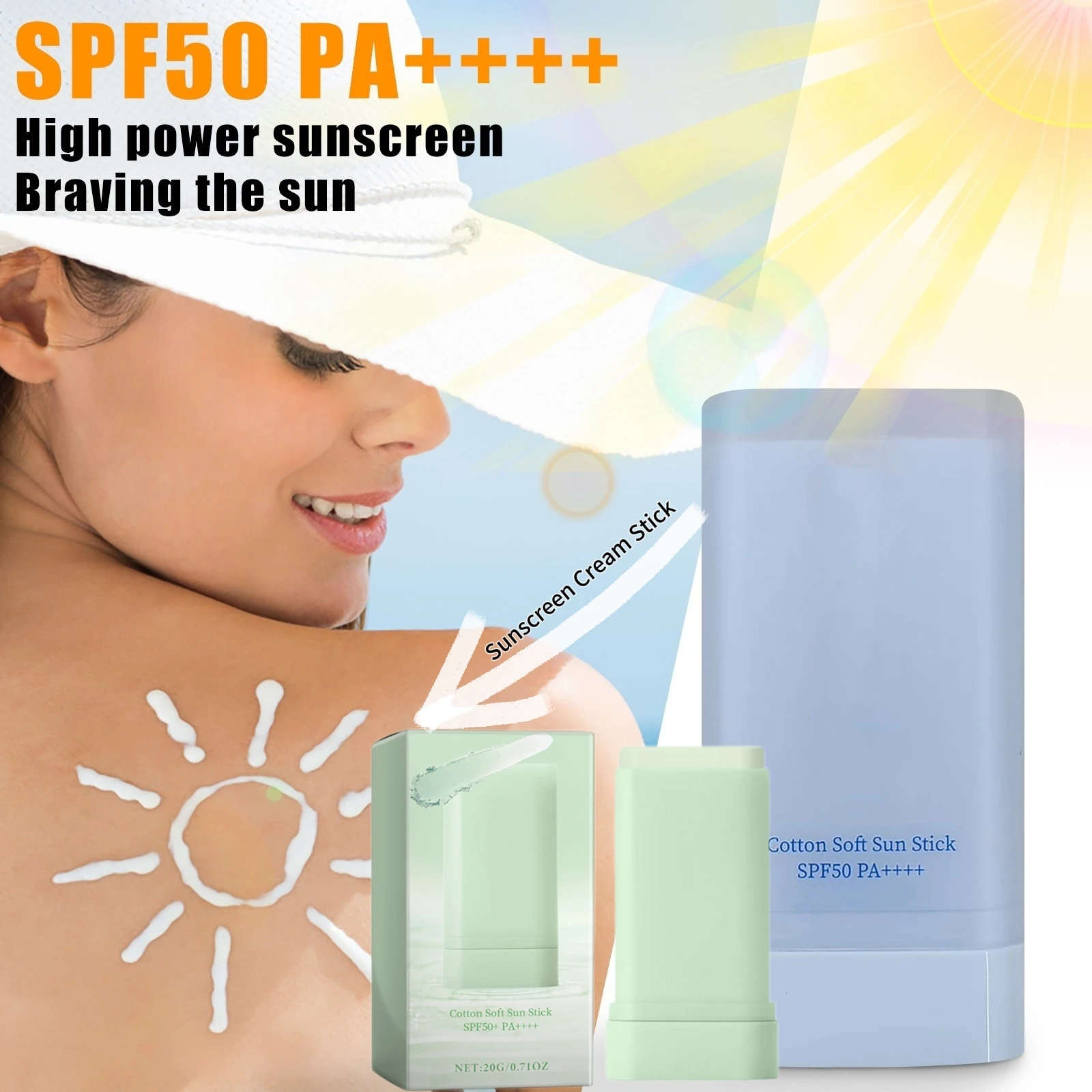 Sunscreen Cream Isolate Ultraviolet Rays SPF50 High-power Sunscreen Refreshing Oil Control Moisturizing Sunscreen Cotton Stick