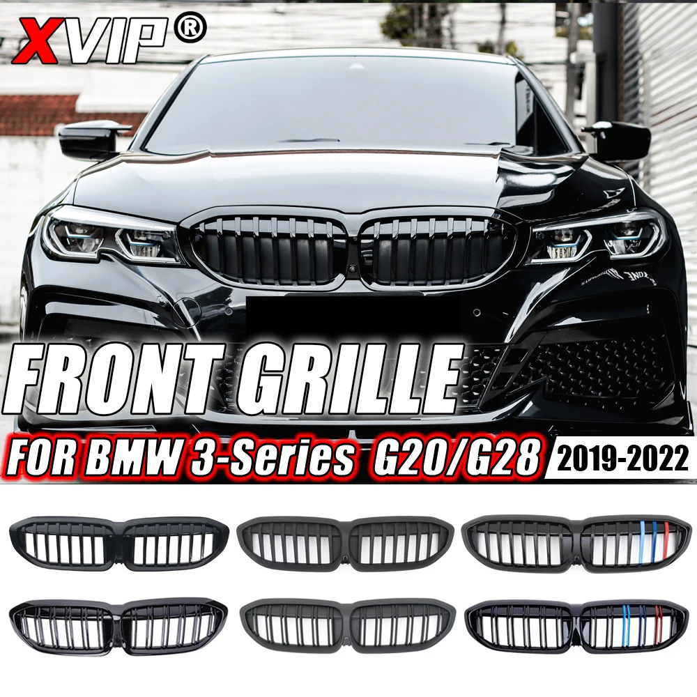 XVIP For BMW 3-Series G20 G21 2019-2022 320 330i xDrive M340i Front Bumper Kidney Grills Glossy Black Diamonds Style Grille