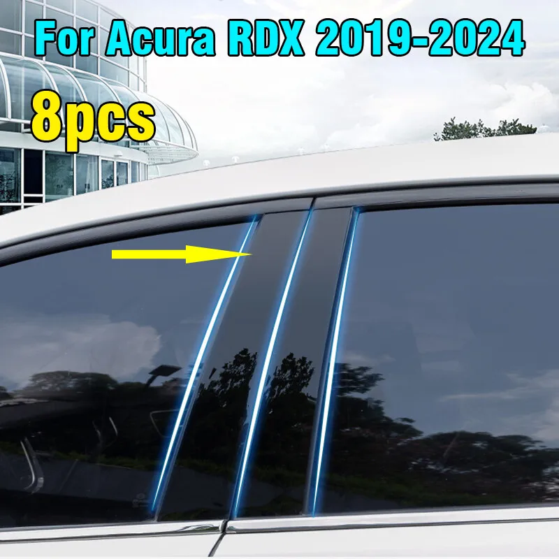 8PCS For Acura RDX 2019-2024 Glossy Black Window Pillar Posts Door Trim Cover