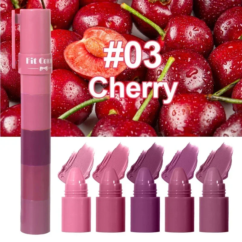 Juego de lápiz labial mate 5 en 1 de terciopelo de frutas, bálsamo labial hidratante de larga duración, altamente pigmentado, aplicación suave para labios suaves
