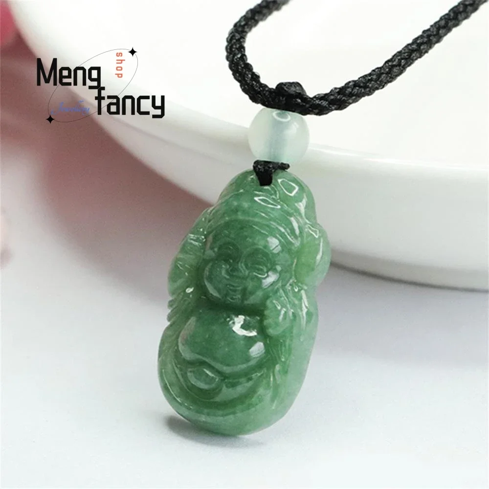 Natural Myanmar A-goods Jadeite Full Green Small God of Fortune Pendant Exquisite Elegant High-grade Mascot Fashion Fine Jewelry