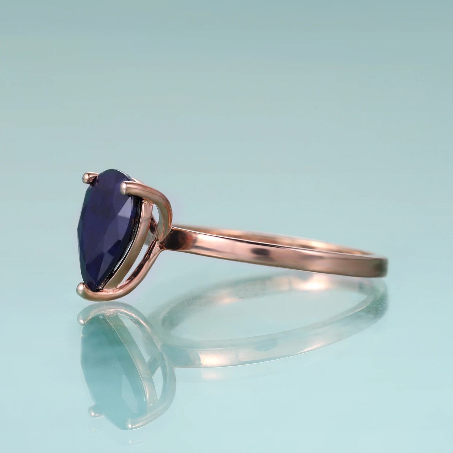 GEM\'S BALLET Pear Shape Blue Sapphire Solitaire Engagement Ring Women Yellow Gold Ring in 925 Sterling Silver Gift For Her