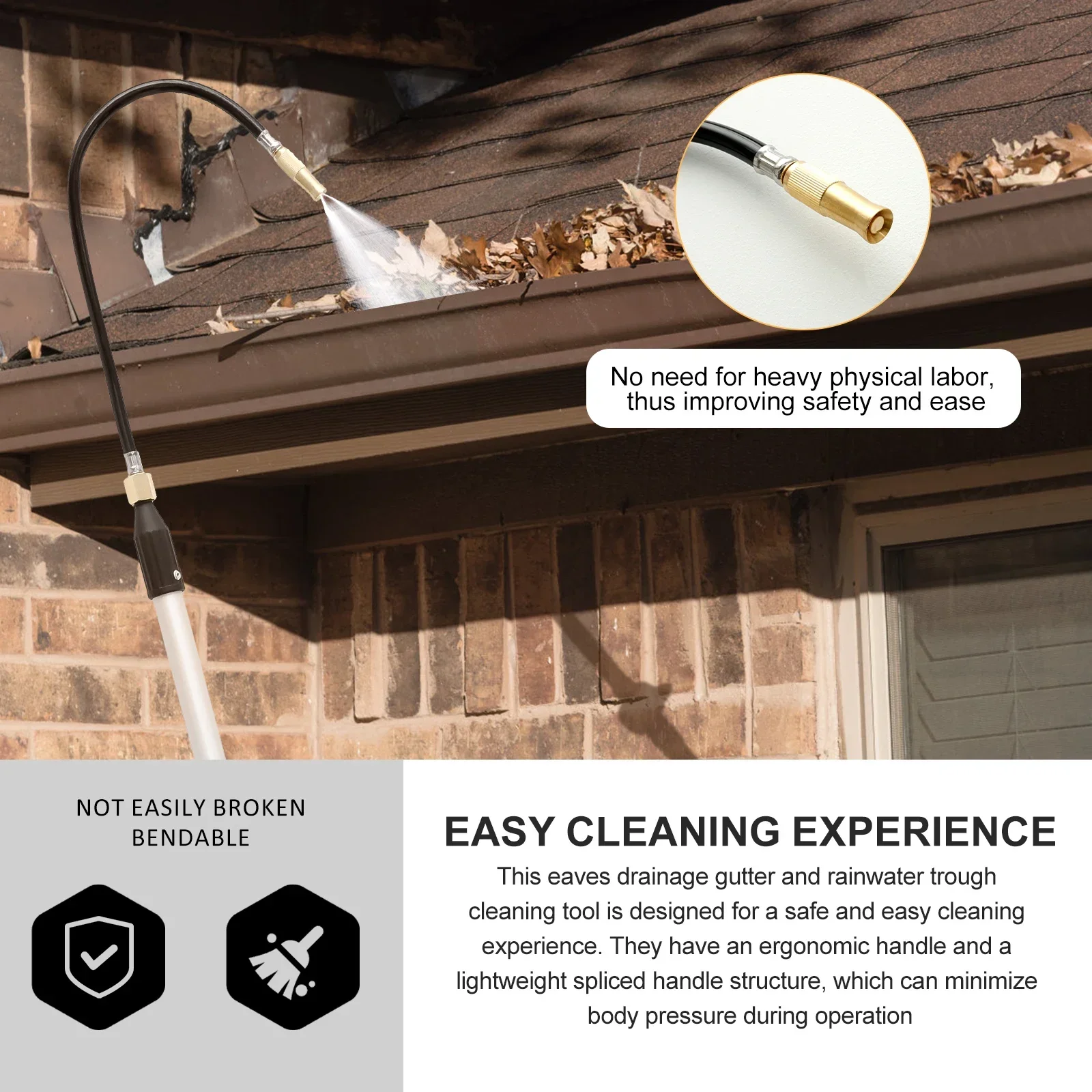 Bendable High pressure washer nozzle 3/4Inch threaded with Extension rod Roofing Gutter Cleaning Tool