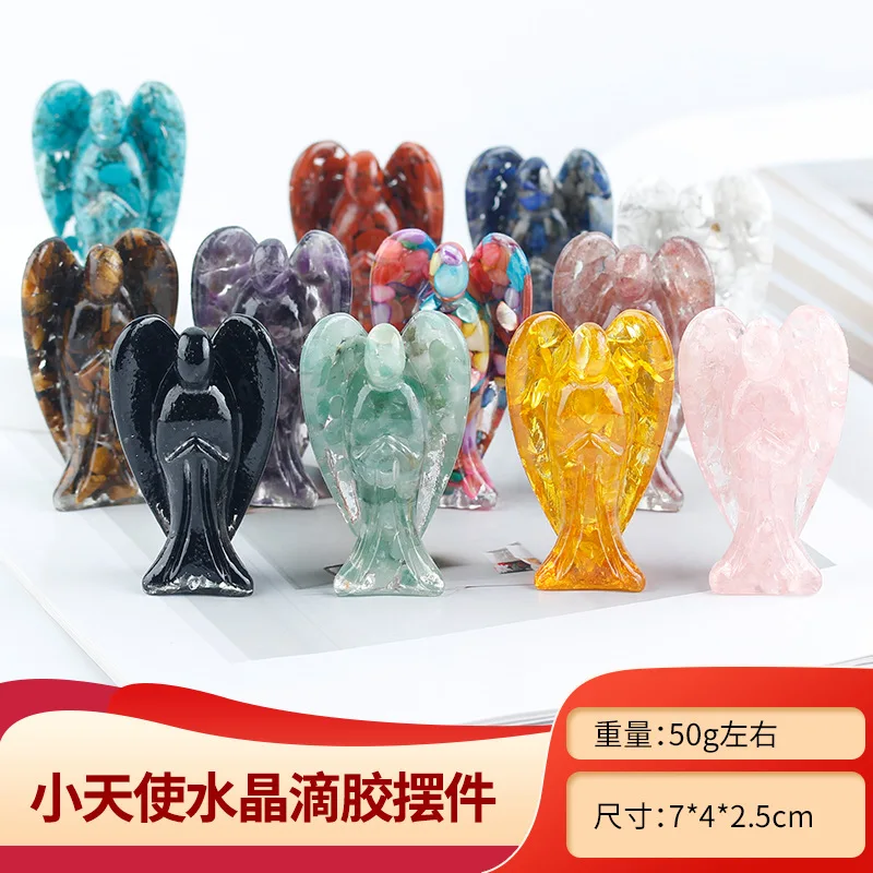 Cross-border hot-selling natural crystal gravel Epoxy Angel Ornament Handmade resin angel home decoration