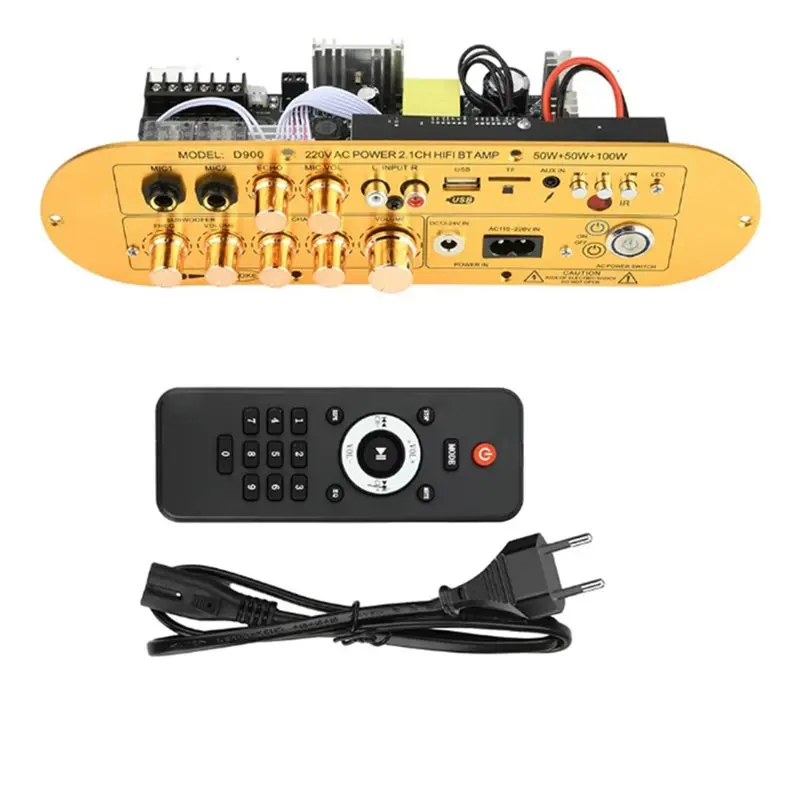 

Усилитель звука D900 Bluetooth 5.0, 50Вт+50Вт+100Вт, 2.1-канальный Hi-Fi сабвуферный аудиоусилитель для автомобиля, дома, караоке, колонок - вилка EU